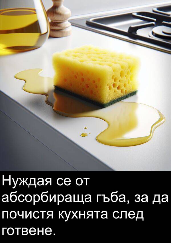 абсорбираща: Нуждая се от абсорбираща гъба, за да почистя кухнята след готвене.