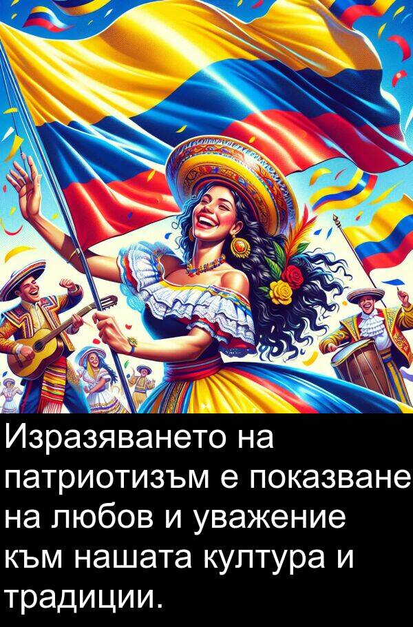 традиции: Изразяването на патриотизъм е показване на любов и уважение към нашата култура и традиции.