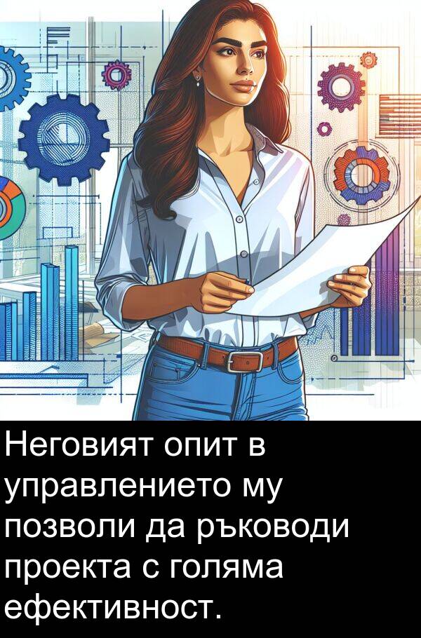 позволи: Неговият опит в управлението му позволи да ръководи проекта с голяма ефективност.