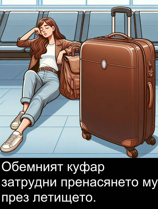 летището: Обемният куфар затрудни пренасянето му през летището.