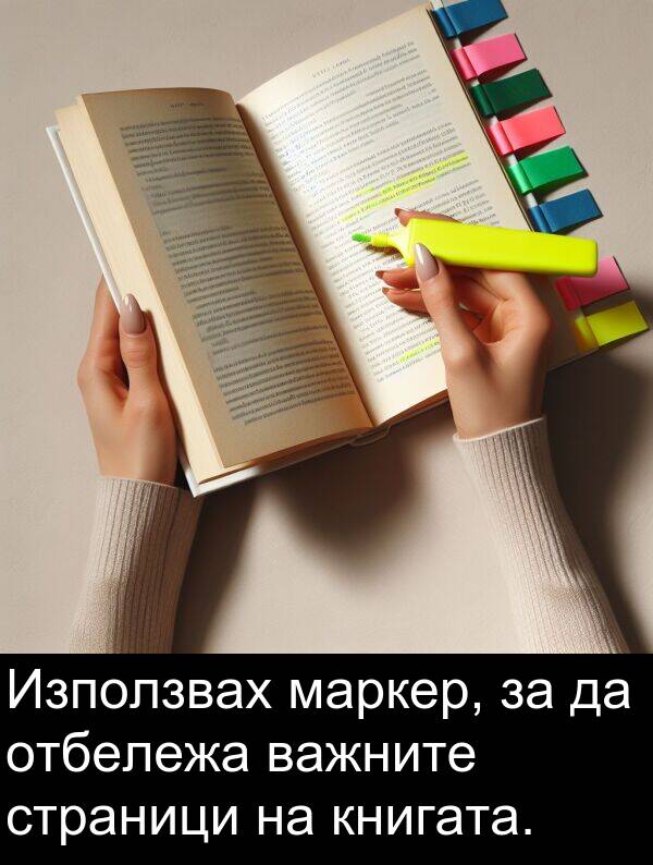 маркер: Използвах маркер, за да отбележа важните страници на книгата.