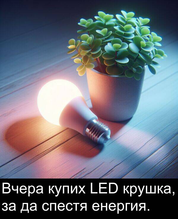 спестя: Вчера купих LED крушка, за да спестя енергия.