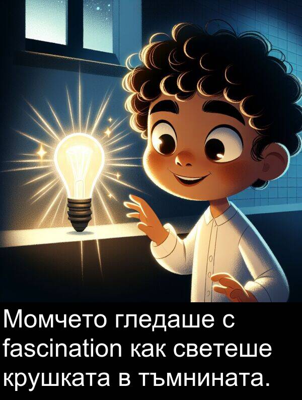 светеше: Момчето гледаше с fascination как светеше крушката в тъмнината.