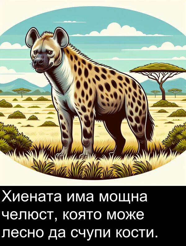 лесно: Хиената има мощна челюст, която може лесно да счупи кости.