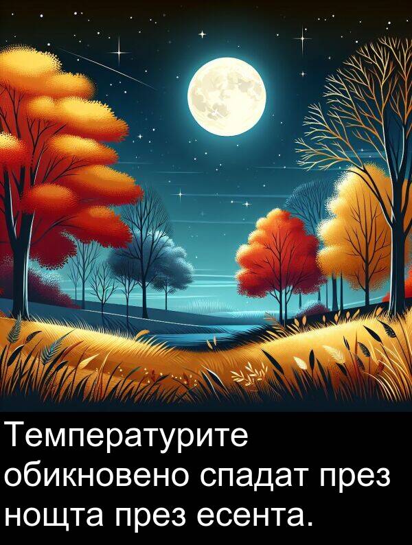 обикновено: Температурите обикновено спадат през нощта през есента.