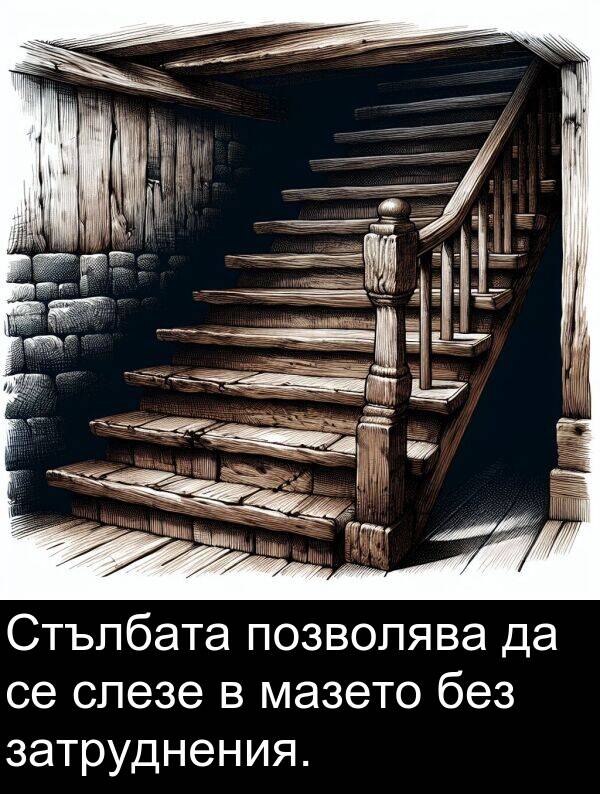 мазето: Стълбата позволява да се слезе в мазето без затруднения.