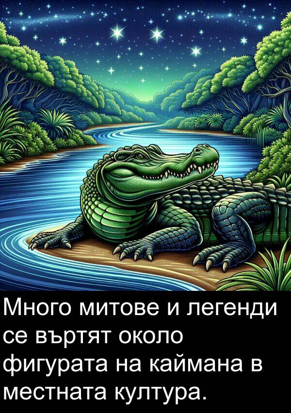 фигурата: Много митове и легенди се въртят около фигурата на каймана в местната култура.
