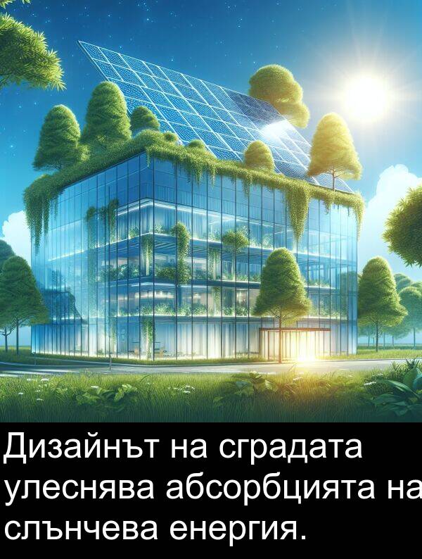 абсорбцията: Дизайнът на сградата улеснява абсорбцията на слънчева енергия.