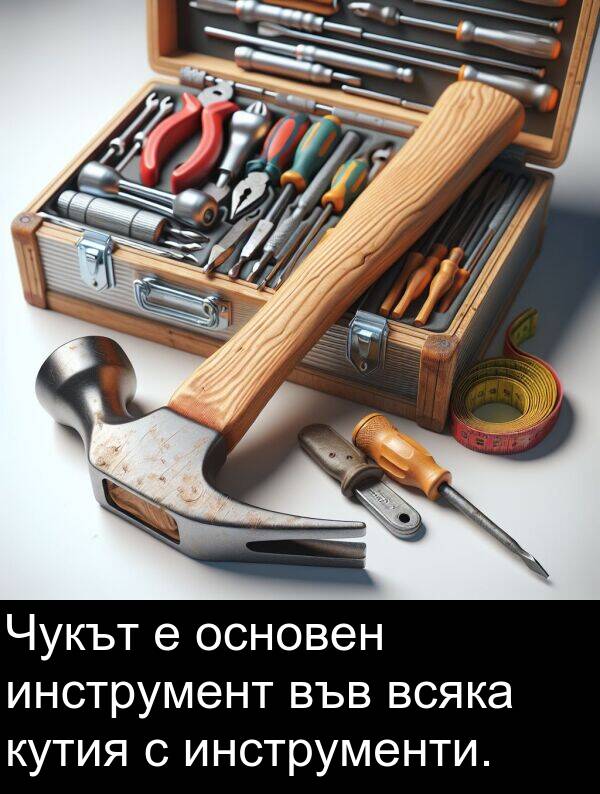 инструменти: Чукът е основен инструмент във всяка кутия с инструменти.