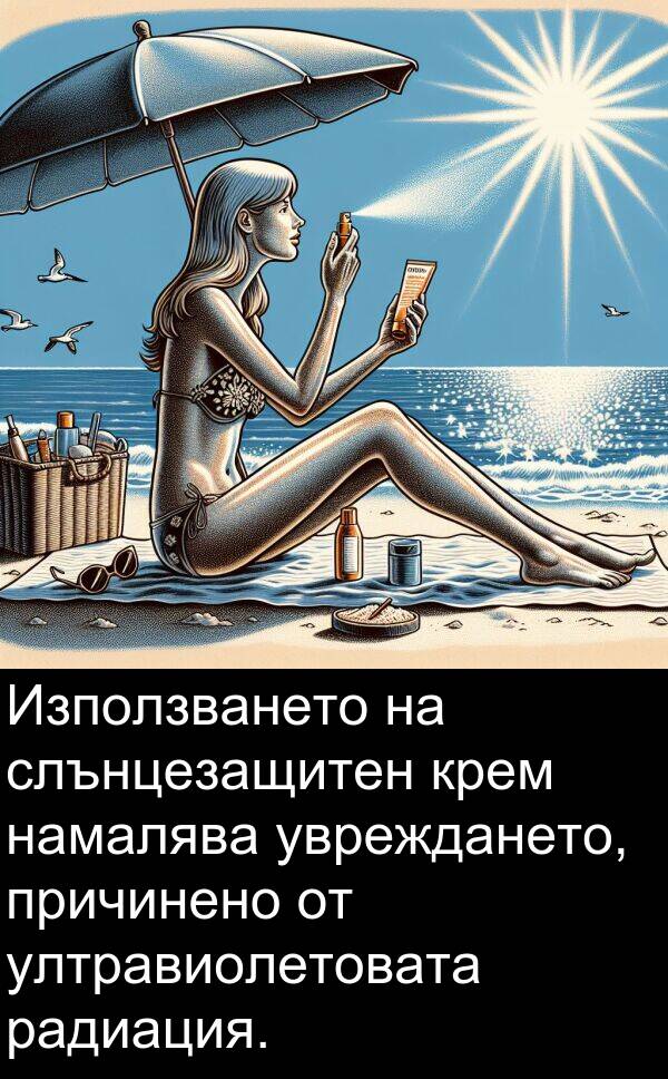 увреждането: Използването на слънцезащитен крем намалява увреждането, причинено от ултравиолетовата радиация.