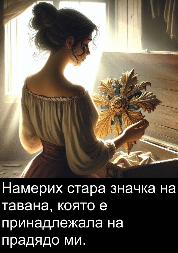 ми: Намерих стара значка на тавана, която е принадлежала на прадядо ми.