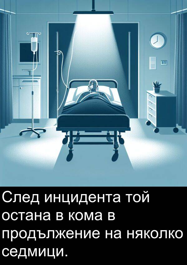 остана: След инцидента той остана в кома в продължение на няколко седмици.