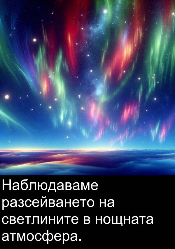 атмосфера: Наблюдаваме разсейването на светлините в нощната атмосфера.