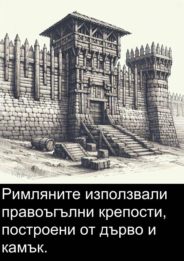 използвали: Римляните използвали правоъгълни крепости, построени от дърво и камък.