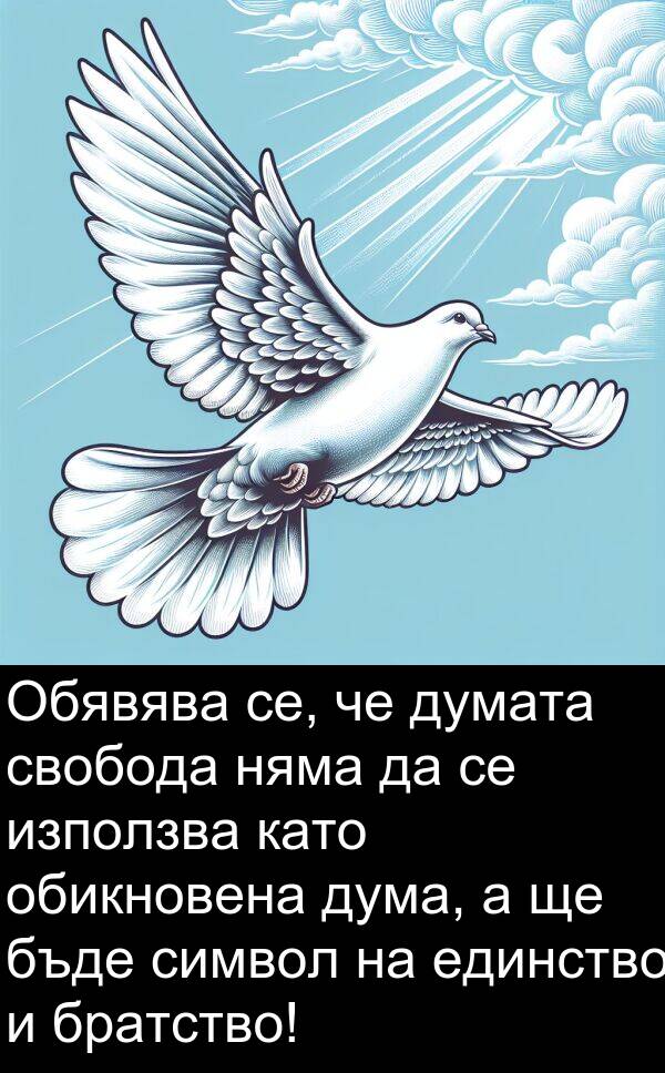 единство: Обявява се, че думата свобода няма да се използва като обикновена дума, а ще бъде символ на единство и братство!