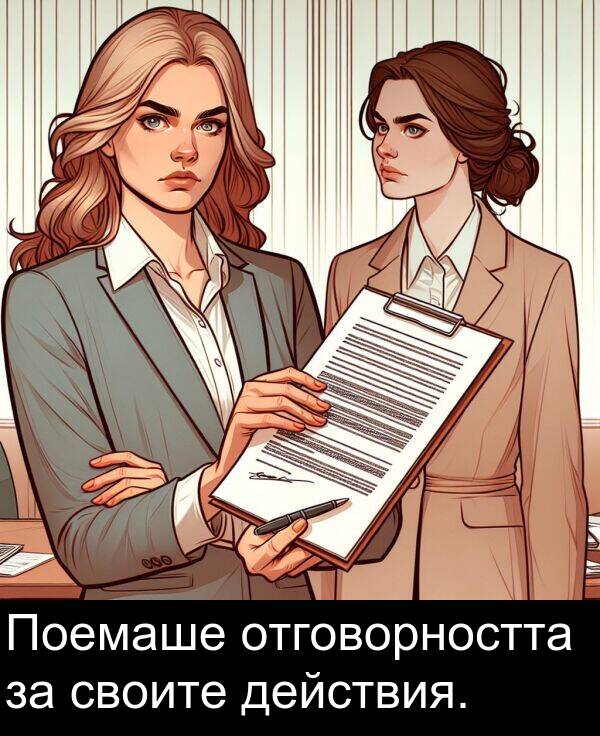 отговорността: Поемаше отговорността за своите действия.