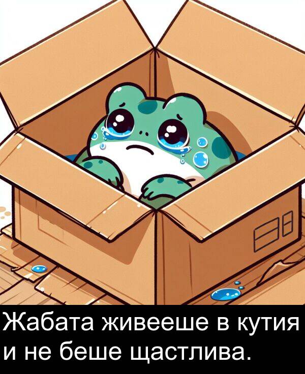 беше: Жабата живееше в кутия и не беше щастлива.