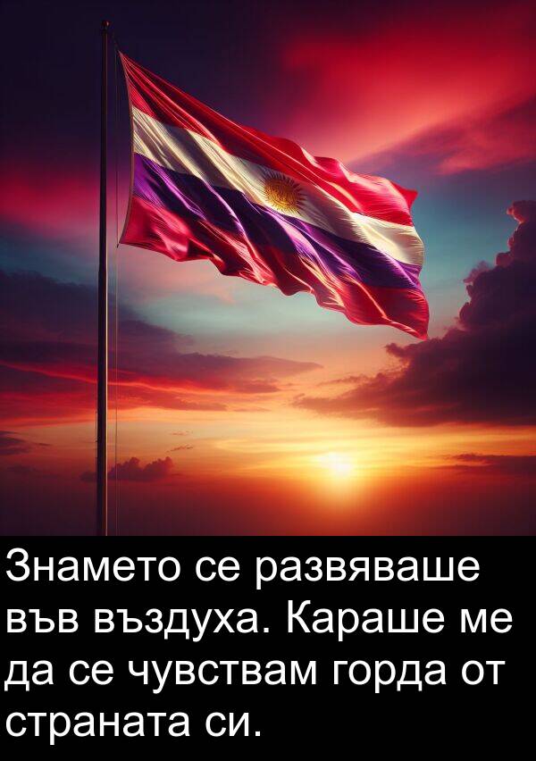 страната: Знамето се развяваше във въздуха. Караше ме да се чувствам горда от страната си.