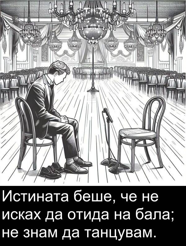 бала: Истината беше, че не исках да отида на бала; не знам да танцувам.