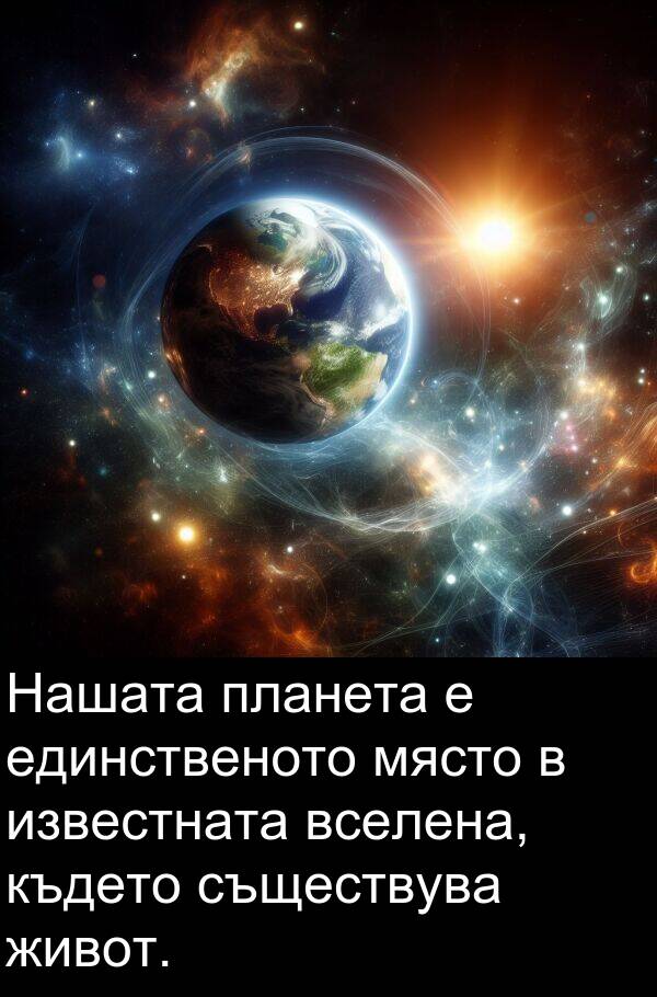 единственото: Нашата планета е единственото място в известната вселена, където съществува живот.