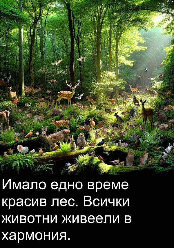 едно: Имало едно време красив лес. Всички животни живеели в хармония.