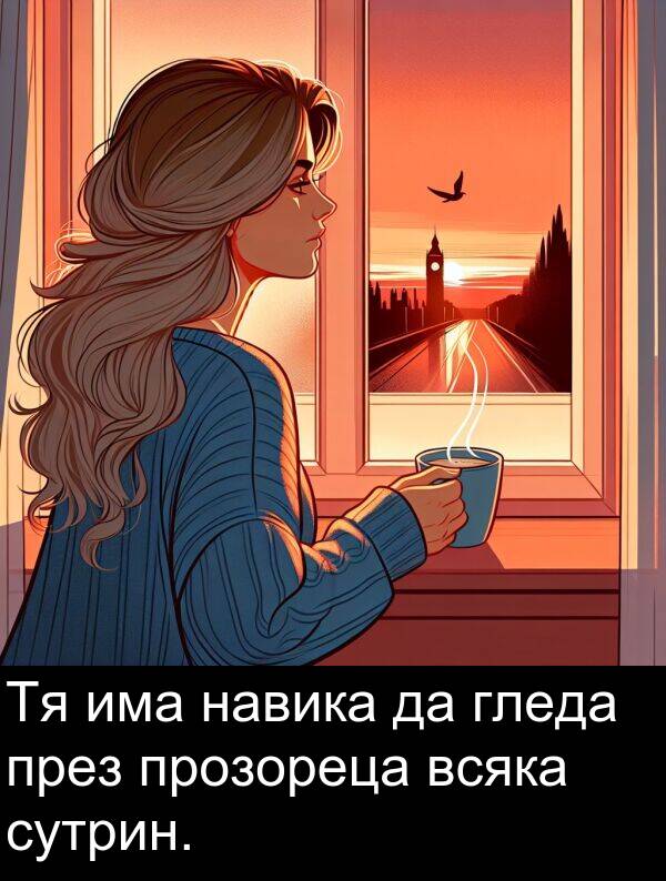навика: Тя има навика да гледа през прозореца всяка сутрин.