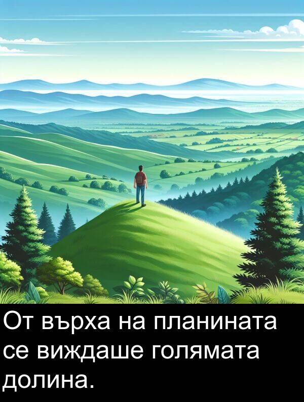 планината: От върха на планината се виждаше голямата долина.
