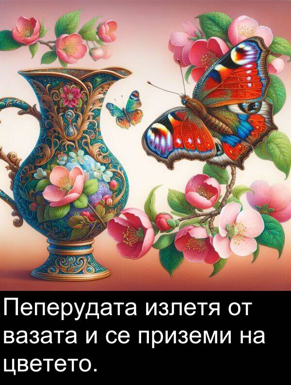 цветето: Пеперудата излетя от вазата и се приземи на цветето.