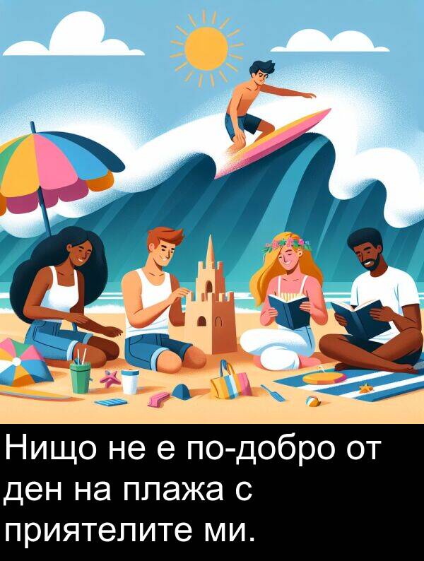 ми: Нищо не е по-добро от ден на плажа с приятелите ми.