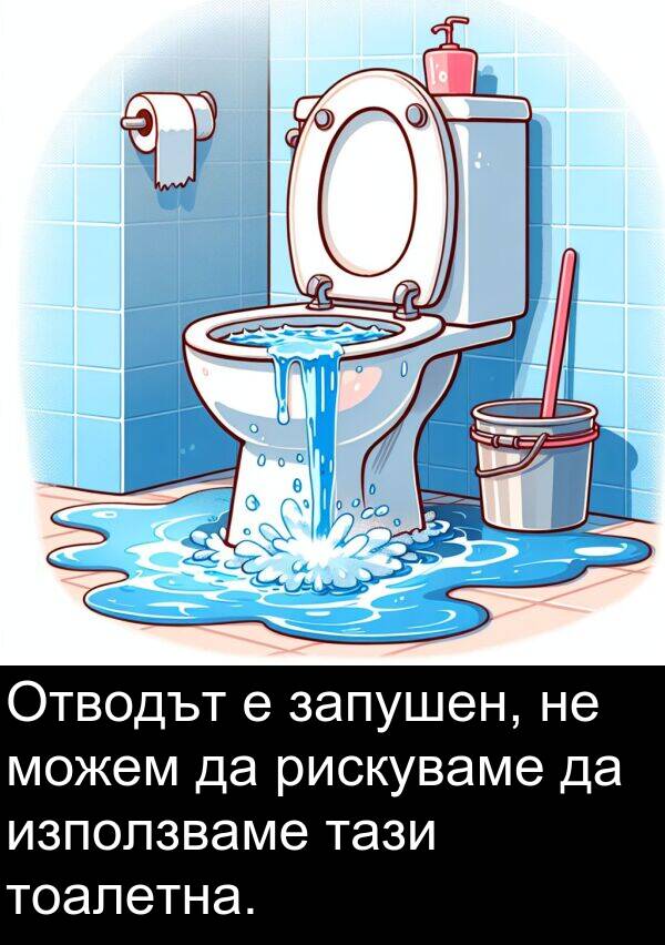можем: Отводът е запушен, не можем да рискуваме да използваме тази тоалетна.