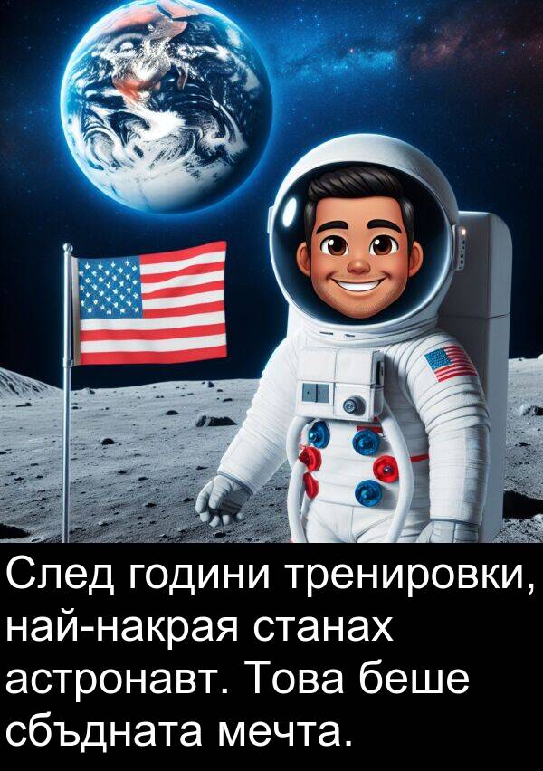 мечта: След години тренировки, най-накрая станах астронавт. Това беше сбъдната мечта.
