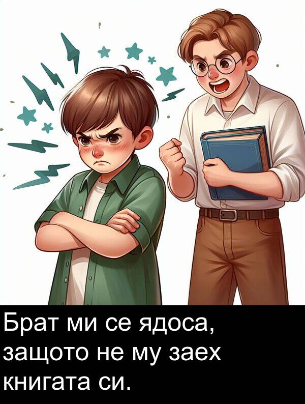 ядоса: Брат ми се ядоса, защото не му заех книгата си.