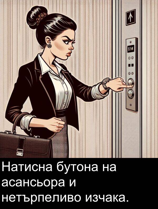 нетърпеливо: Натисна бутона на асансьора и нетърпеливо изчака.
