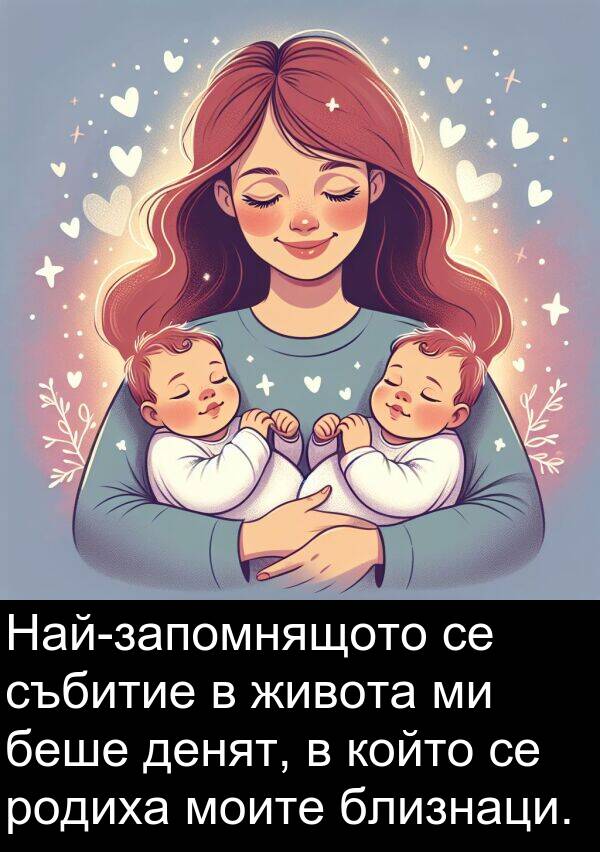 събитие: Най-запомнящото се събитие в живота ми беше денят, в който се родиха моите близнаци.