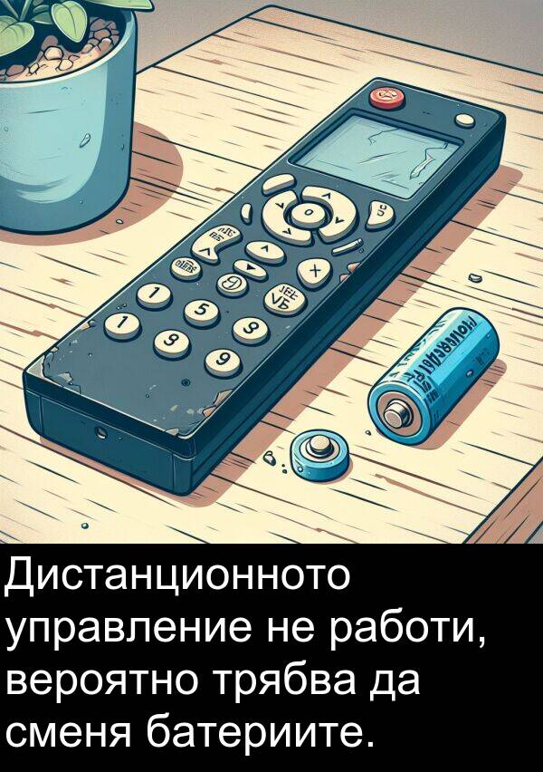 работи: Дистанционното управление не работи, вероятно трябва да сменя батериите.