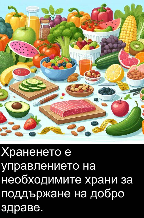 добро: Храненето е управлението на необходимите храни за поддържане на добро здраве.