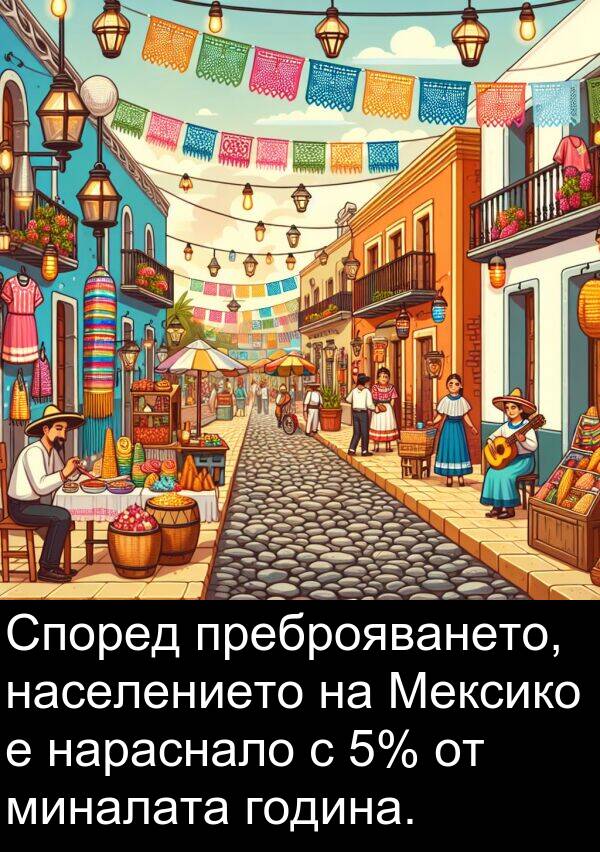 нараснало: Според преброяването, населението на Мексико е нараснало с 5% от миналата година.
