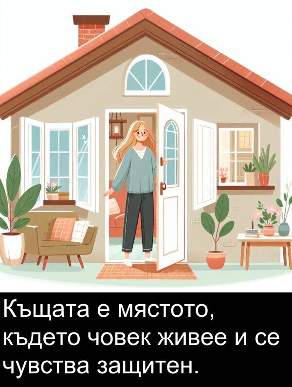 човек: Къщата е мястото, където човек живее и се чувства защитен.