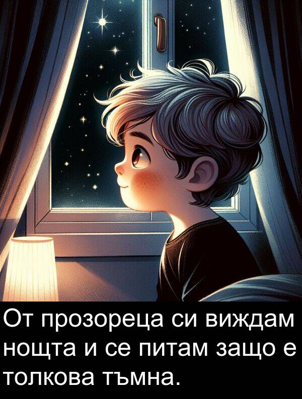 питам: От прозореца си виждам нощта и се питам защо е толкова тъмна.