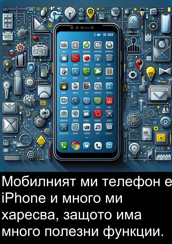 полезни: Мобилният ми телефон е iPhone и много ми харесва, защото има много полезни функции.