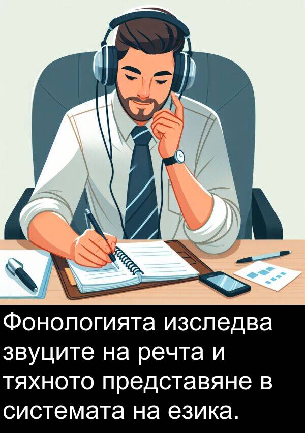 езика: Фонологията изследва звуците на речта и тяхното представяне в системата на езика.