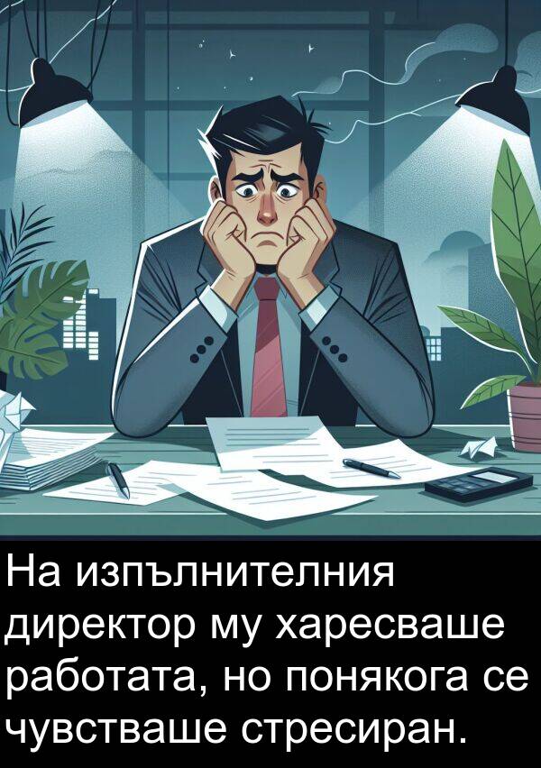 работата: На изпълнителния директор му харесваше работата, но понякога се чувстваше стресиран.