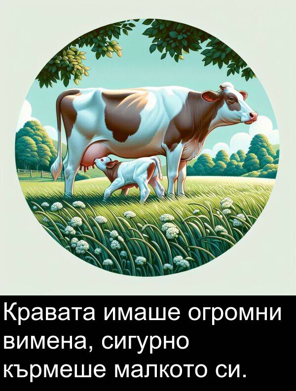 огромни: Кравата имаше огромни вимена, сигурно кърмеше малкото си.