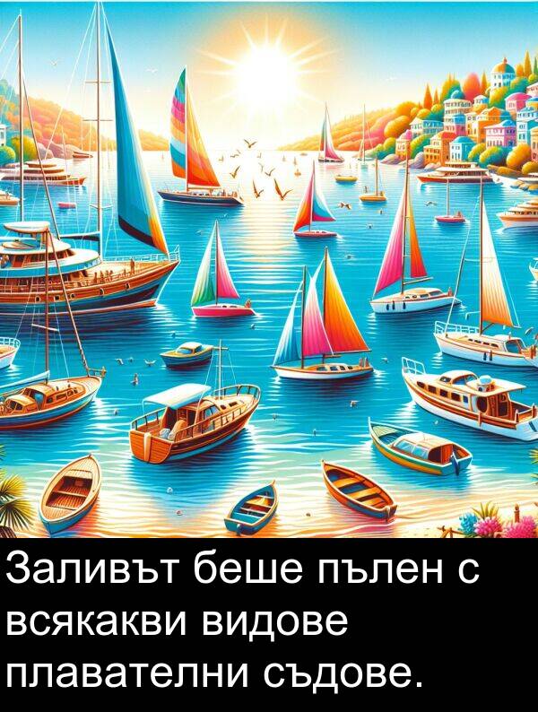 плавателни: Заливът беше пълен с всякакви видове плавателни съдове.