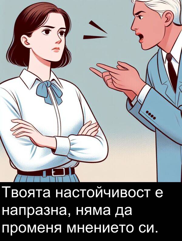 мнението: Твоята настойчивост е напразна, няма да променя мнението си.
