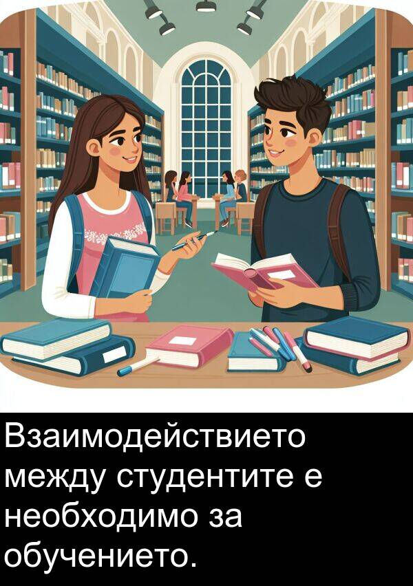 студентите: Взаимодействието между студентите е необходимо за обучението.