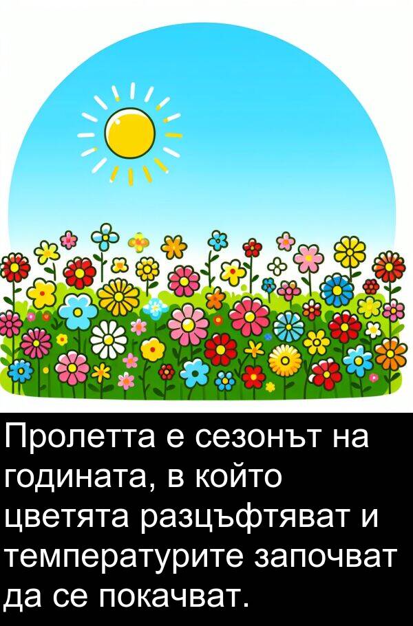 започват: Пролетта е сезонът на годината, в който цветята разцъфтяват и температурите започват да се покачват.