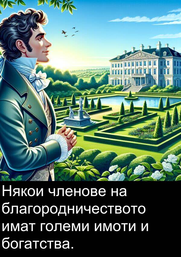 имат: Някои членове на благородничеството имат големи имоти и богатства.