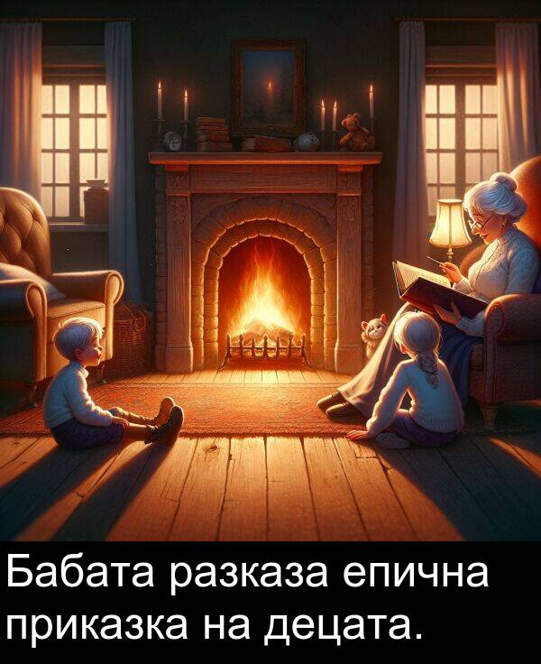 разказа: Бабата разказа епична приказка на децата.