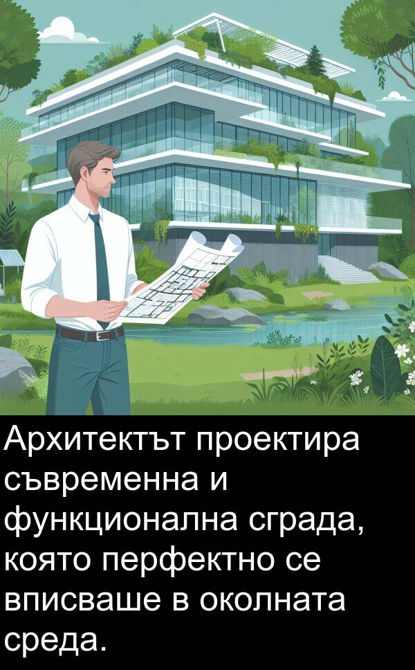 околната: Архитектът проектира съвременна и функционална сграда, която перфектно се вписваше в околната среда.